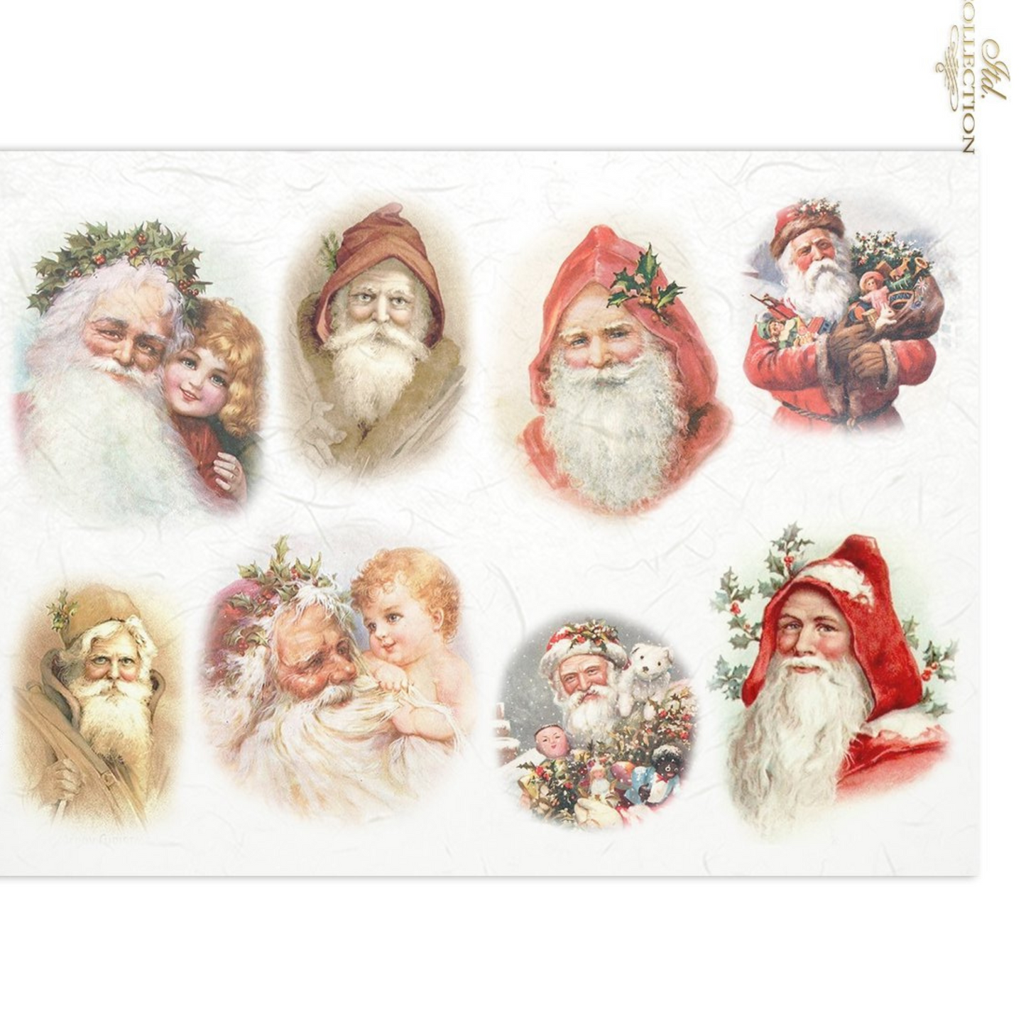 Set of vintage-style illustrations of Santa Claus in different poses on a white background.