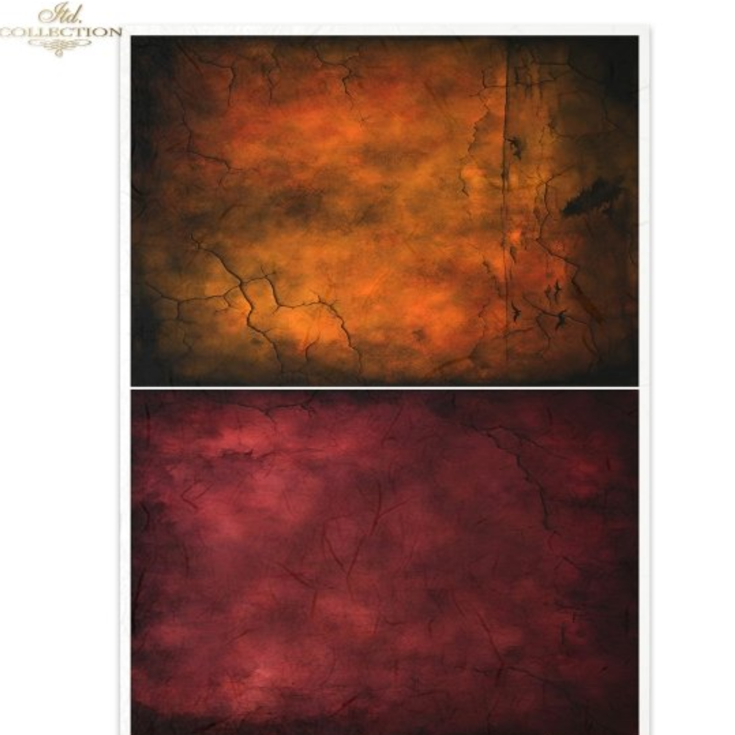 Two images of textured asbstract backdrop in bright orange and red.