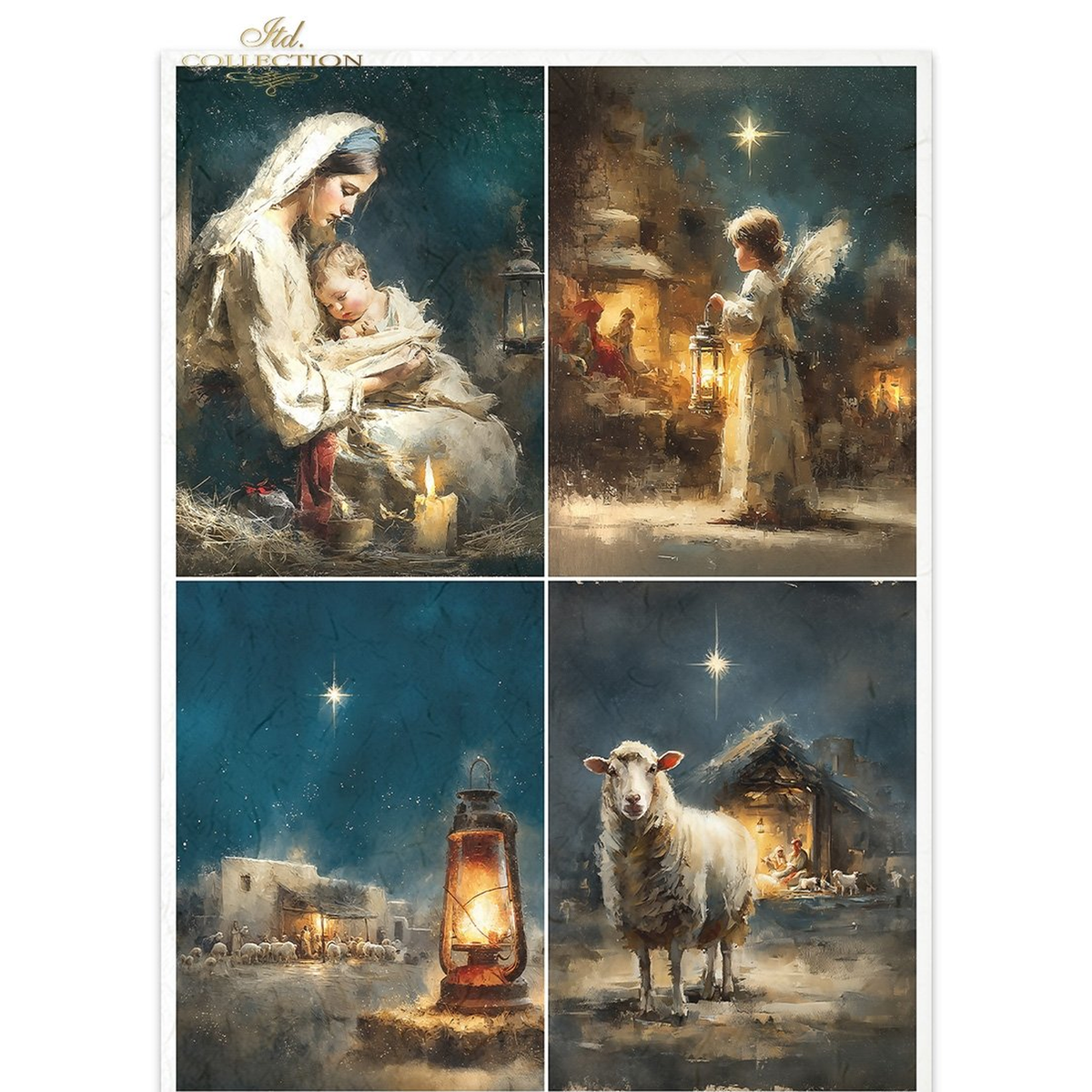 4 images depicting nativity scenes.