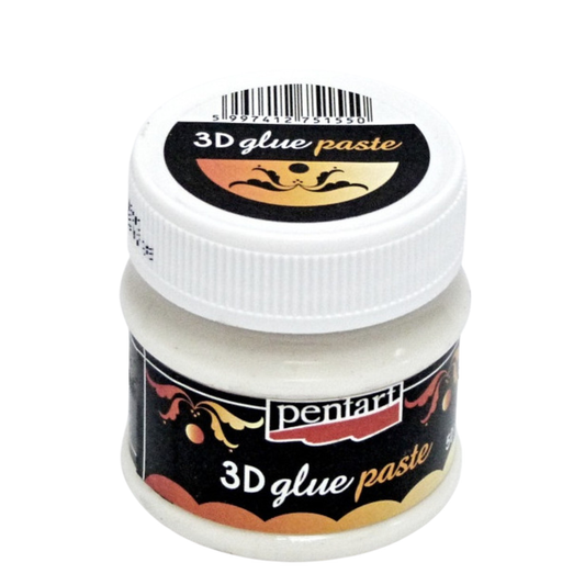 Jar of Pentart 3D glue paste on a white background