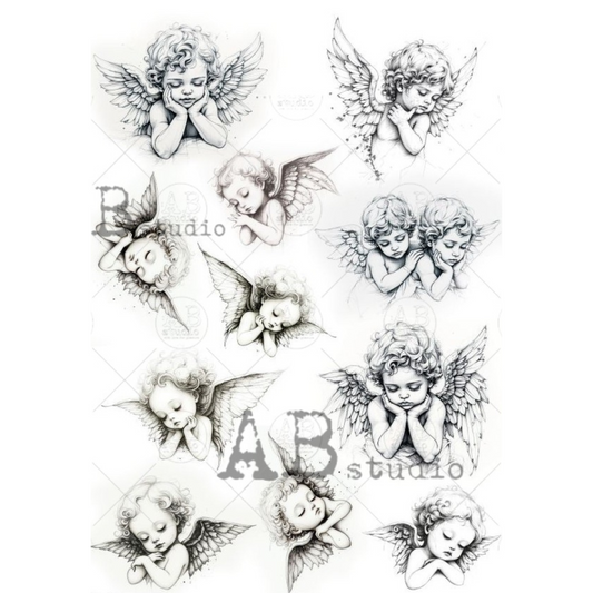 Illustrations of cherubic figures in different poses.