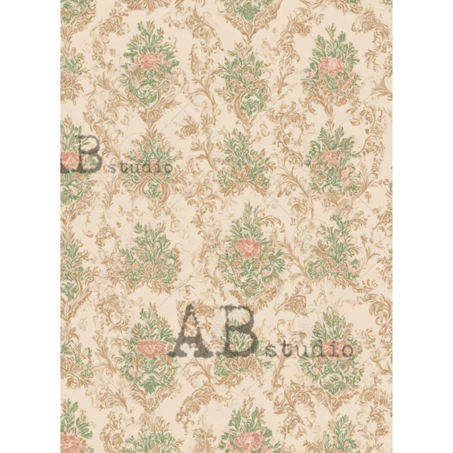 Decorative paper with damask floral pattern.