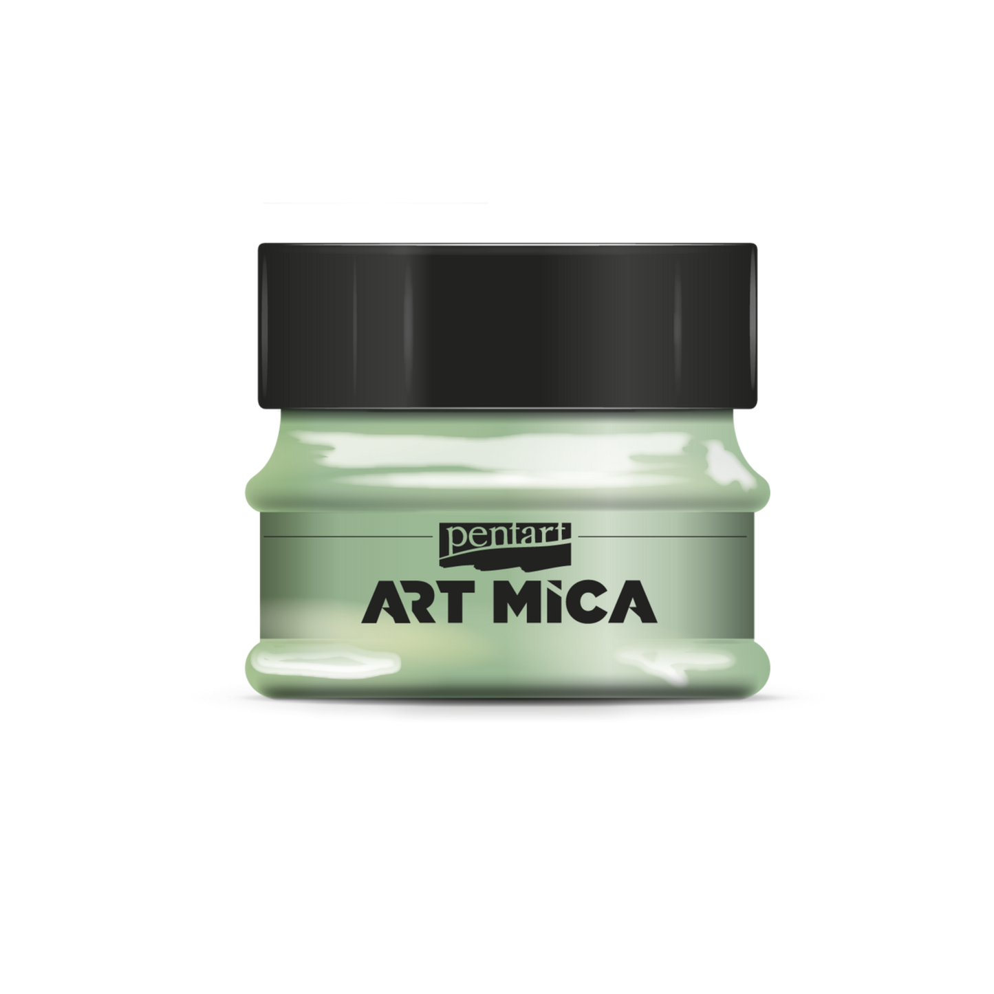Jar of Pentart Art Mica powder on a white background