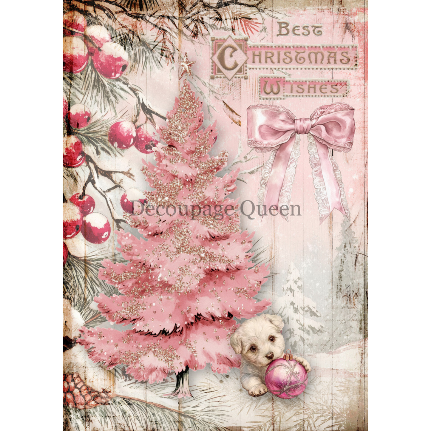 "Best Christmas Wishes" decoupage rice paper by Decoupage Queen. Available at Milton's Daughter.