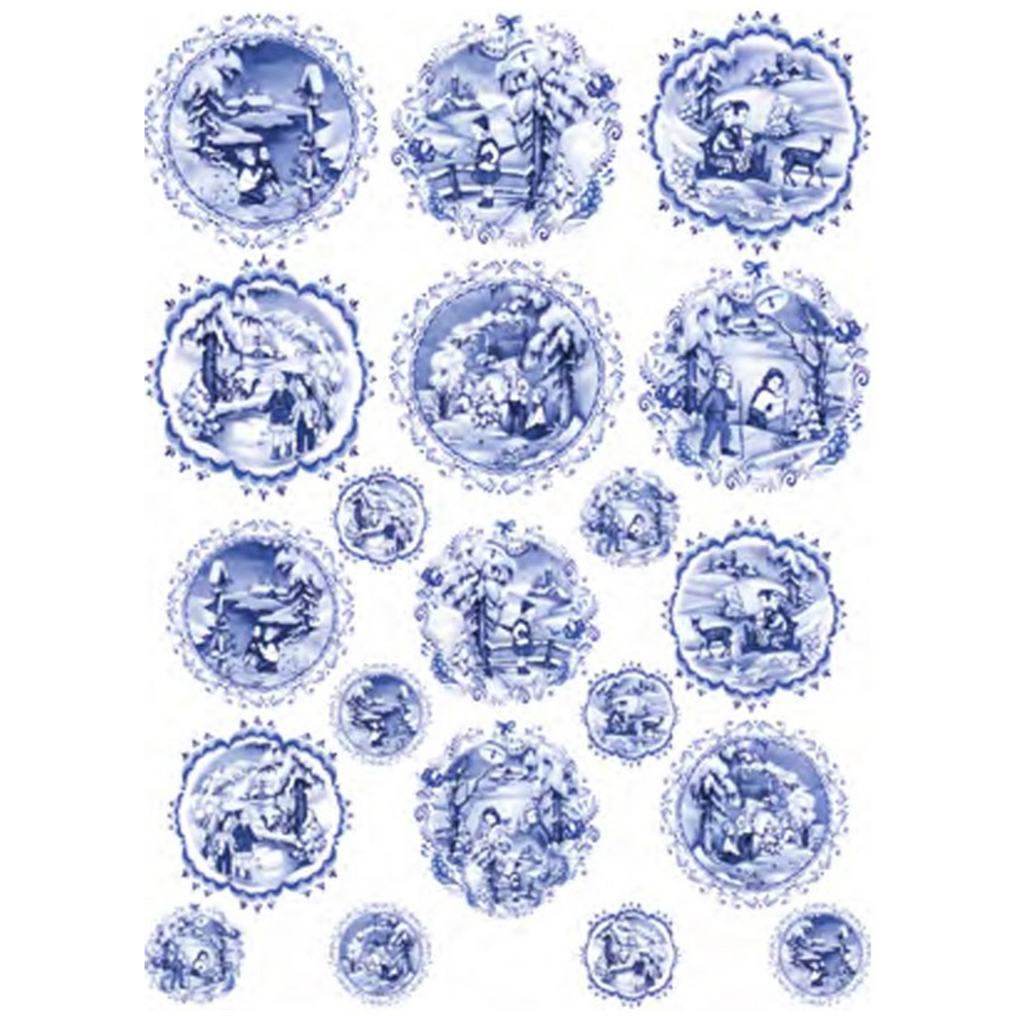 "Blue Vintage Round Winter Scenes" decoupage rice paper by Calambour. Available at Milton's Daughter.