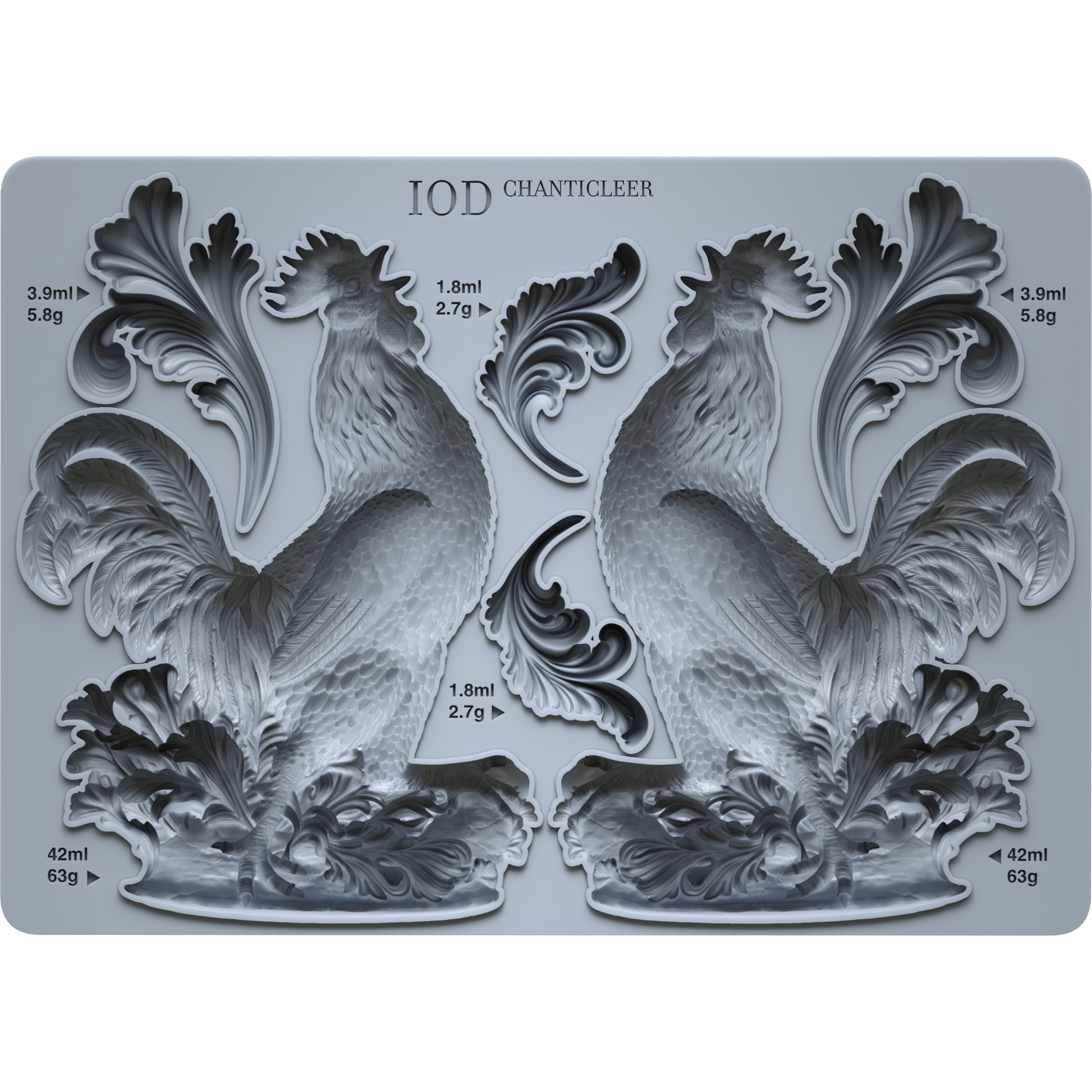 "Chanticleer" IOD Mold by Iron Orchid Designs. 5" x 7" silicone mold. Available at Milton's Daughter. Product photo.
