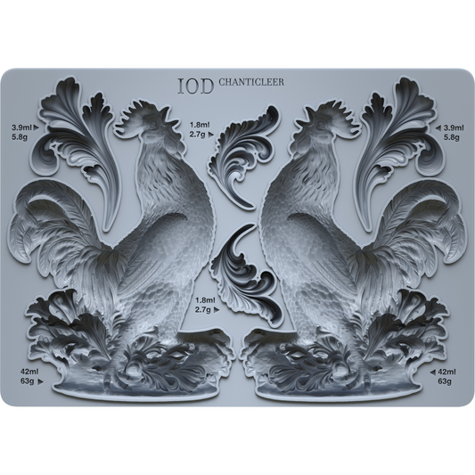 "Chanticleer" IOD Mold by Iron Orchid Designs. 5" x 7" silicone mold. Available at Milton's Daughter. Product photo.