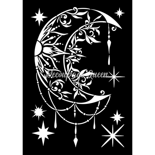 "Celestial" Stencil designed by Dainty & the Queen for Decoupage Queen. Available at Milton's Daughter.