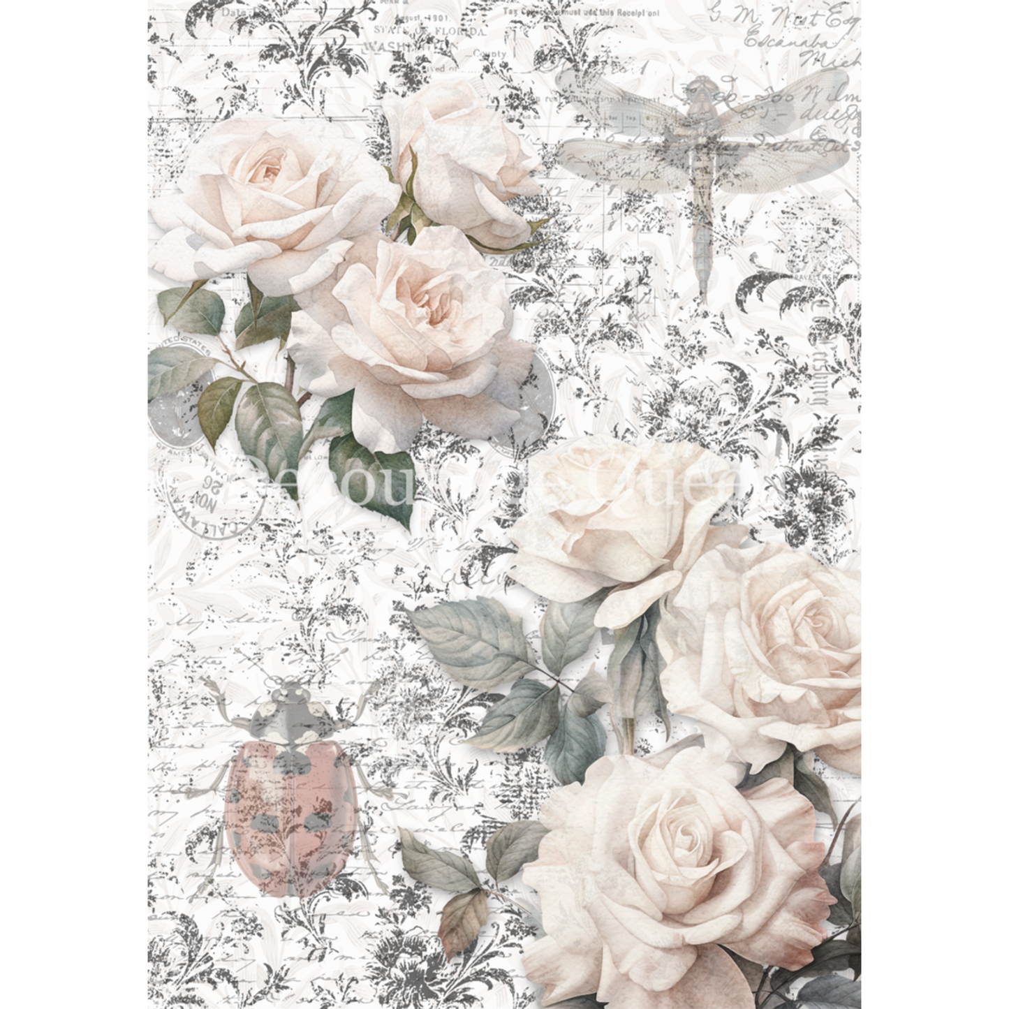 "Sketches Background" decoupage rice paper designed by Dainty & the Queen for Decoupage Queen. Available at Milton's Daughter.