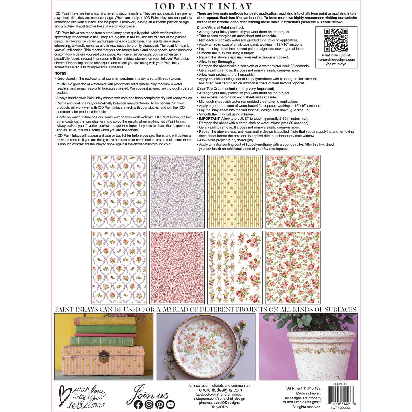 "DItsy Blooms" IOD Paint Inlay Transfer by Iron Orchid Designs. Eight 12" x 16 sheets. Available at Milton's Daughter. Back cover.