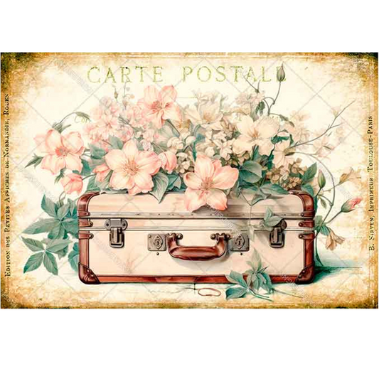 "Floral Suitcase" decoupage rice paper by Paper Designs. Available at Milton's Daughter.