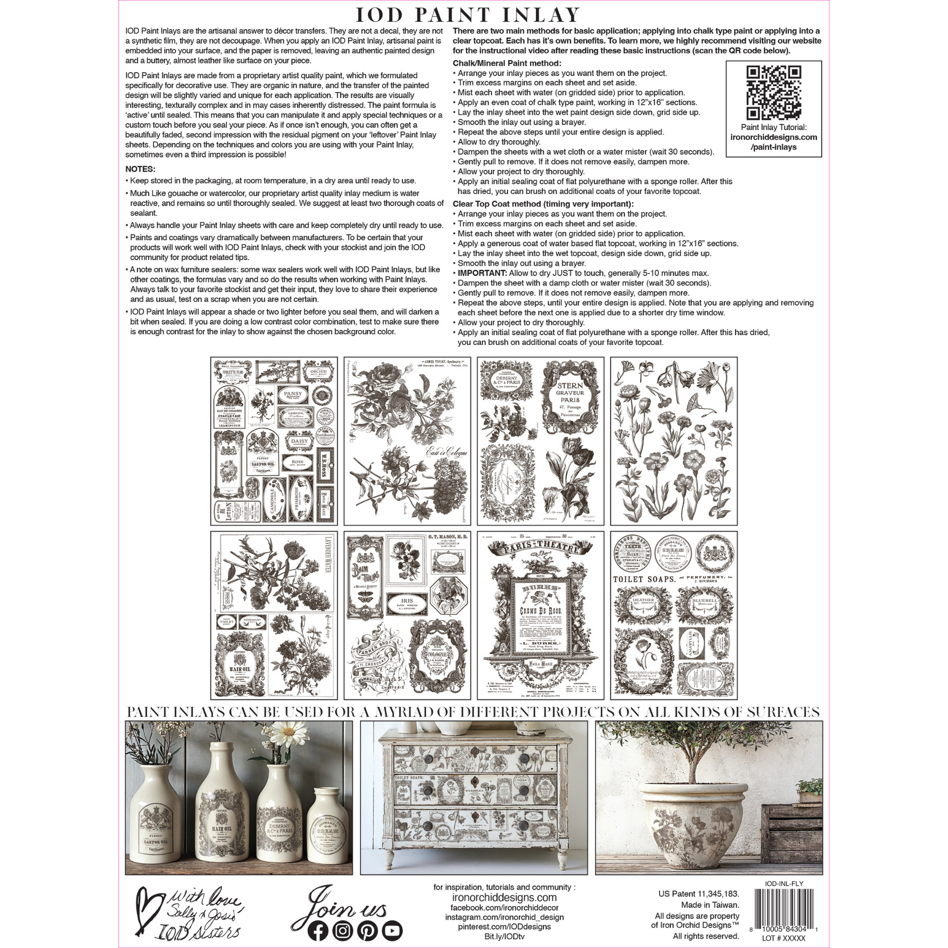 "Floriography" IOD Paint Inlay Transfer by Iron Orchid Designs. Eight 12" x 16" sheets. Available at Milton's Daughter. Back Cover.