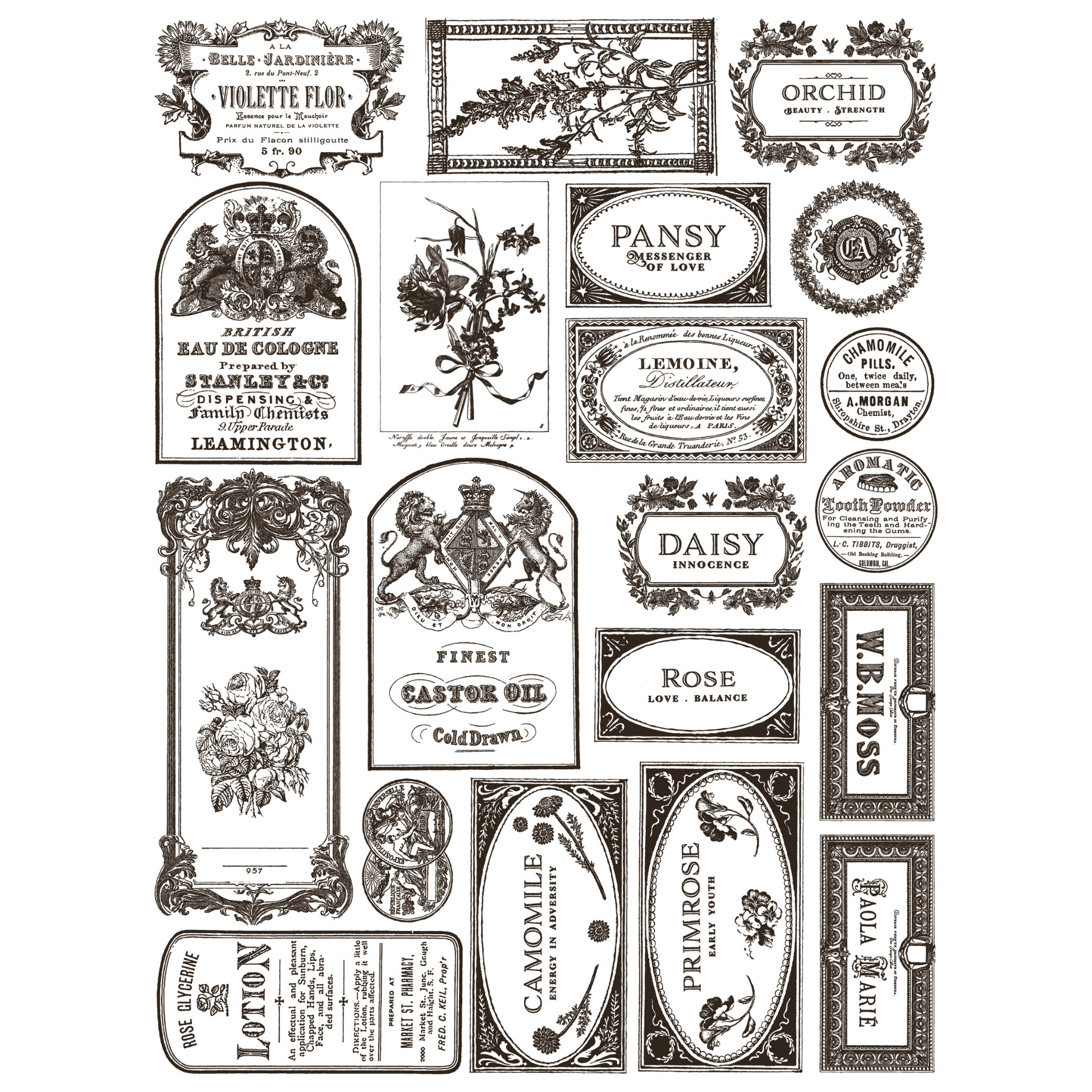 "Floriography" IOD Paint Inlay Transfer by Iron Orchid Designs. Eight 12" x 16" sheets. Available at Milton's Daughter. Page 1.