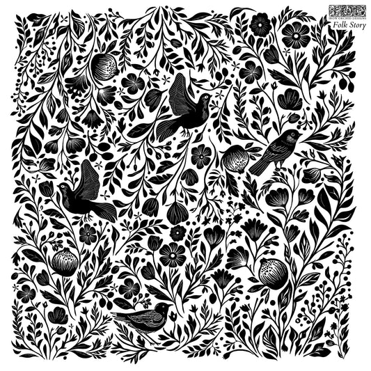 "Folk Story" IOD Decor Stamp by iron Orchid Designs. Single sheet clear silicone stamp. Available at Milton's Daughter. Product photo.