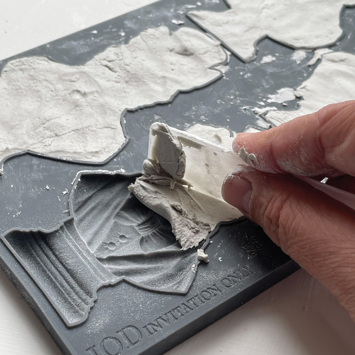 "Invitation Only" IOD Mould by Iron Orchid Designs. Producti demonstration. Available at Milton's Daughter.