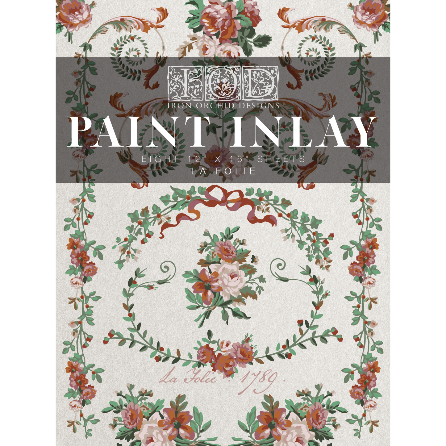 "La Folie" IOD Paint Inlay by Iron Orchid Designs. Front cover. Available at Milton's Daughter.