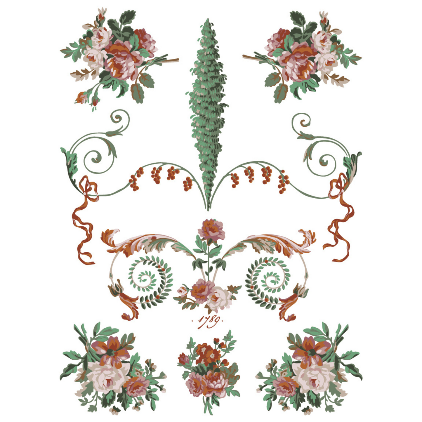 "La Folie" IOD Paint Inlay by Iron Orchid Designs. Pg 2 of 8. Decorative floral and leaf design with swirls. Transfer available at Milton's Daughter.