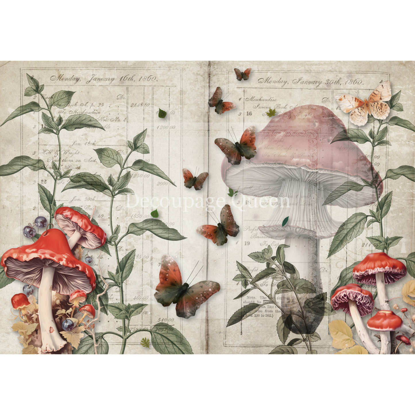 "Mushroom Fantasy" decoupage rice paper by Decoupage Queen. Available at Milton's Daughter.