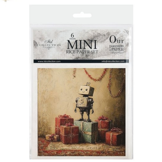 Packaging of mini rice paper set with robot and gift boxes design.