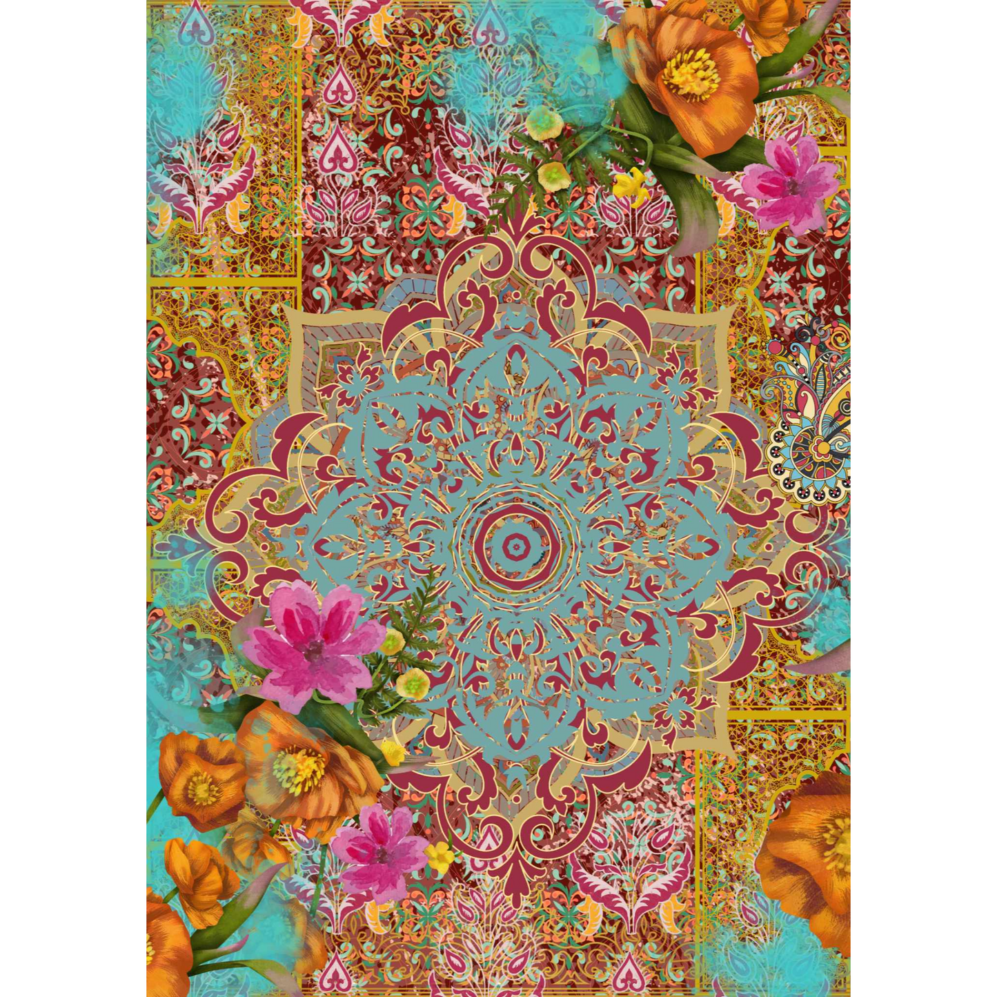 "Passion Flower" decoupage paper set by Made by Marley. Primary design sheet-1 of 3 sheet set. Available at Milton's Daughter.