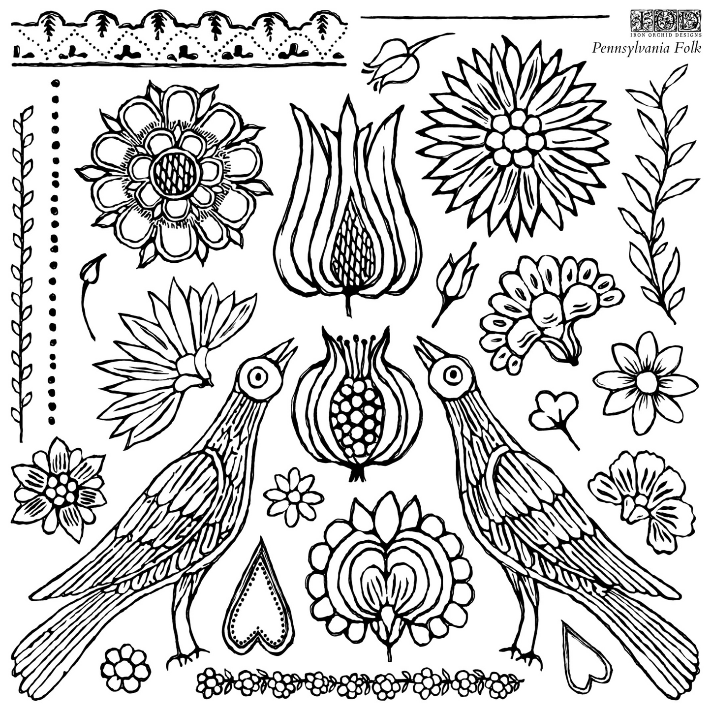 "Pennsylvania Folk" IOD Stamp by Iron Orchid Designs. Available at Milton's Daughter.