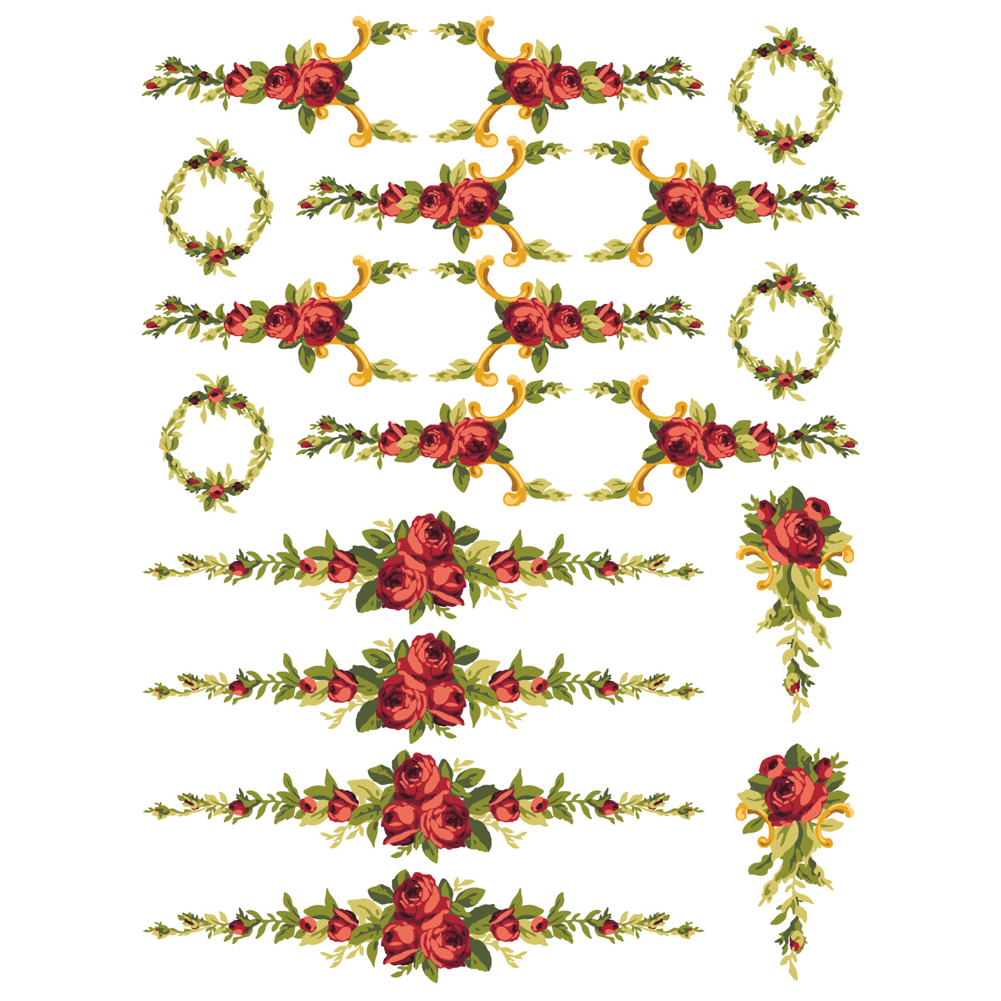 "Petite Fleur Red" Paint Inlay IOD Furniture Transfer by Iron Orchid Designs. Page 1 of 4. Four 12" x 16" sheets. Available at Milton's Daughter.