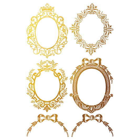 "Petits Ornements" IOD GIlded Foil Transfer by Iron Orchid Designs. Eight 8" x 12" sheet set. Available at Milton's Daughter. Page 1.