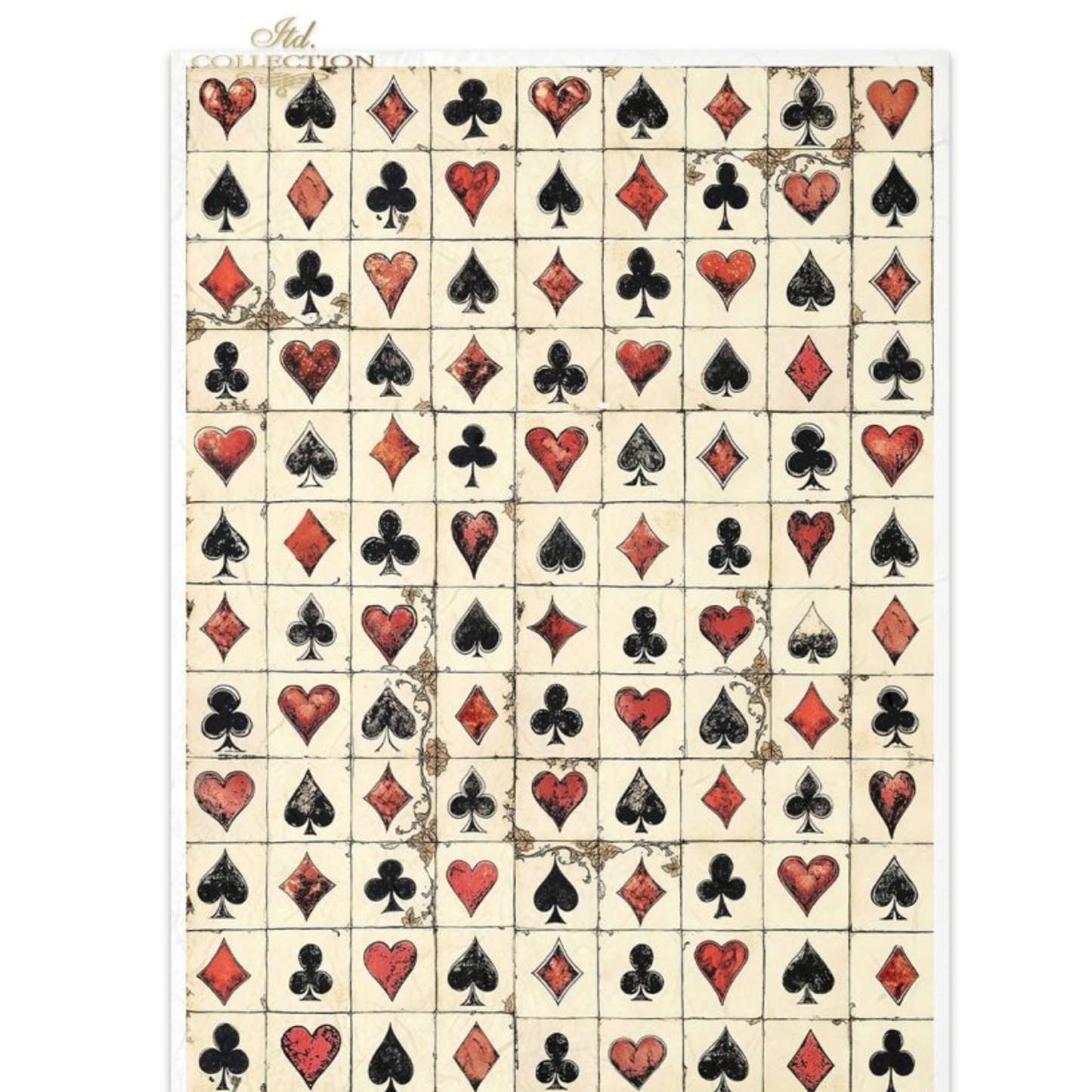 Playing card suit symbols on a hand drawn grid.