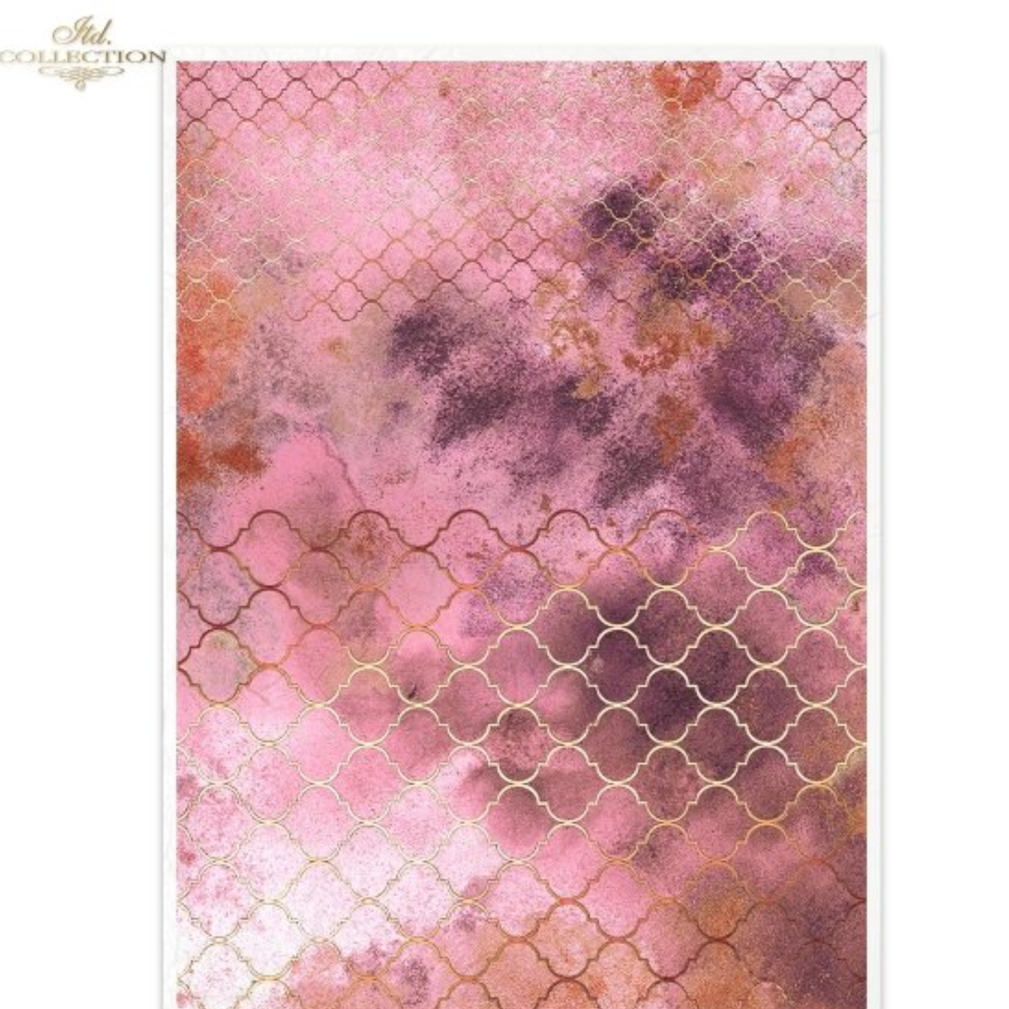 Pink and gold moroccan tile patterned paper with distressed color variations.