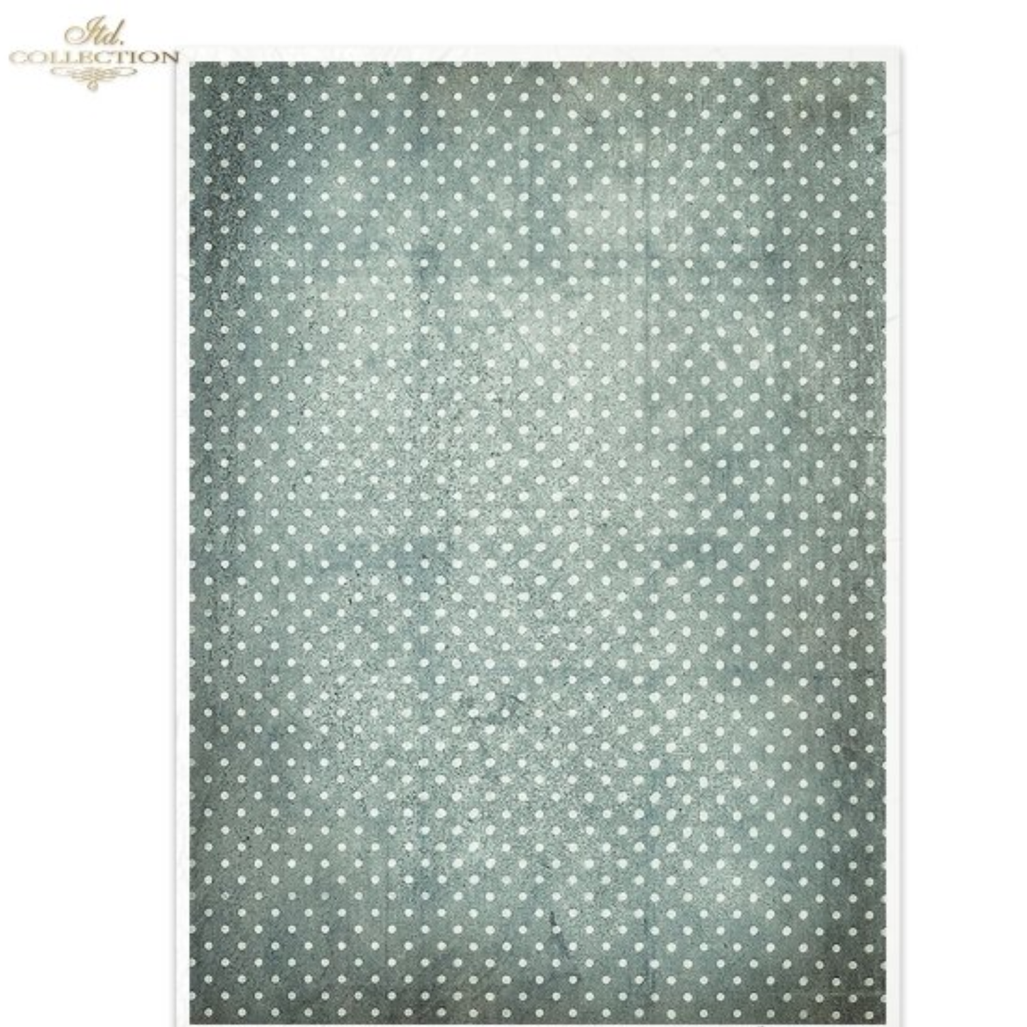 Distressed deep blue-green background paper with white polka dots.