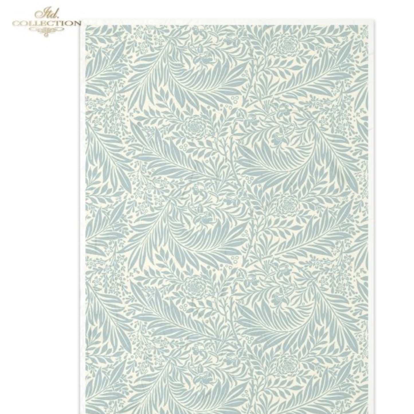 Repeating botanical pattern in pale blue and off-white, shown against a white background.