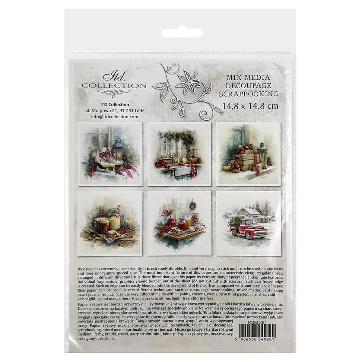 Holiday Country Comforts Mini Rice Paper Set from ITD Collection. Back cover.