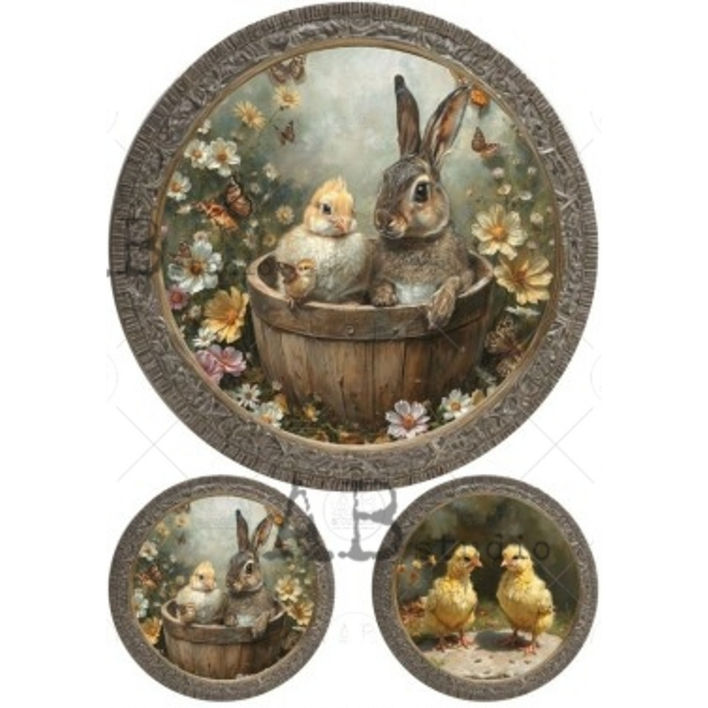"Round Easter Window Scenes" decoupage rice paper by AB Studio. Available at Milton's Daughter.
