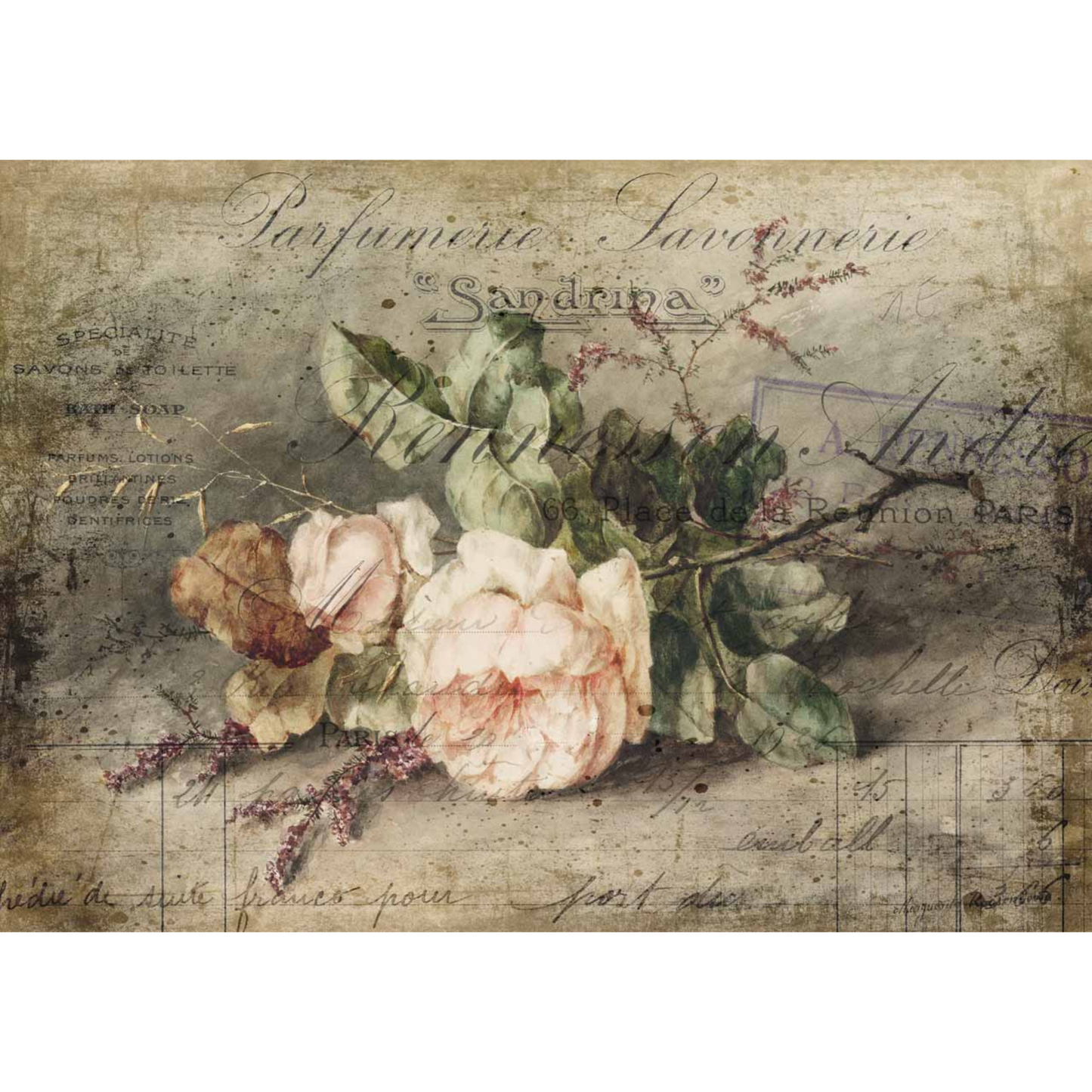 "Sandrina" decoupage rice paper by Decoupage Queen. Available at Milton's Daughter.
