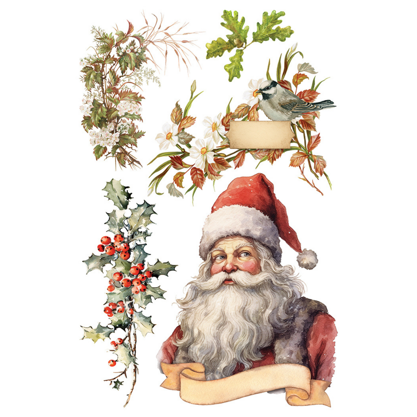 "Santa's Hollow" IOD Transfer by Iron Orchid Designs. Pg 5 of 8. Available at Milton's Daughter. Illustration of a Santa Claus figure with decorative elements.