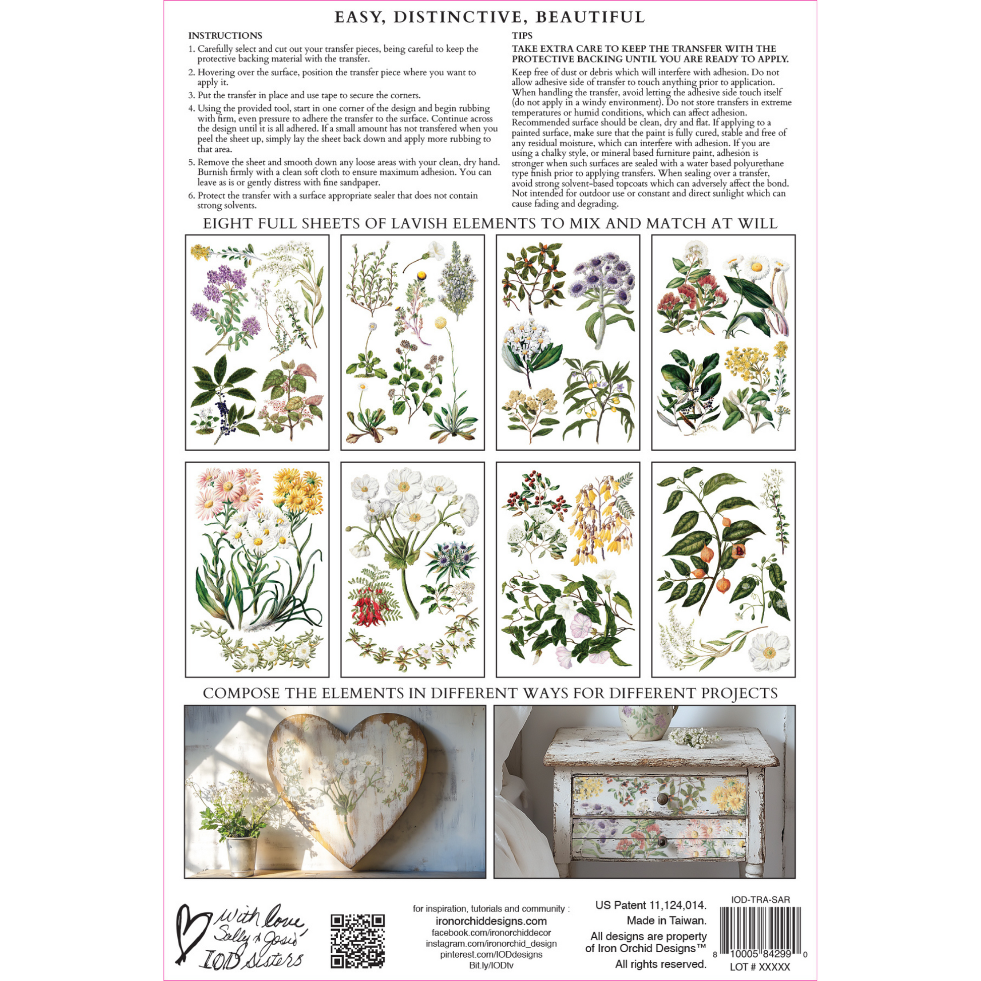 "Sarah Featon's Botanicals" IOD Transfer by Iron Orchid Designs. Eight 8" x 12" sheets. Available at Milton's Daughter.  Back Cover.