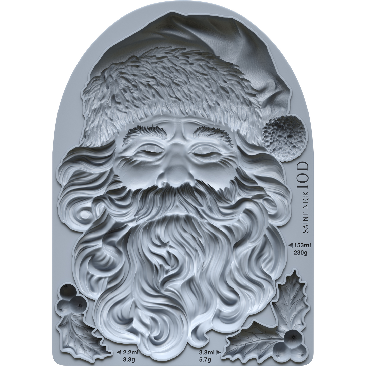"Saint Nick" IOD Mould by Iron Orchid Designs. Available at Milton's Daughter. 5" x 7" deep mould. Silicone mold shaped like a Santa Claus face.