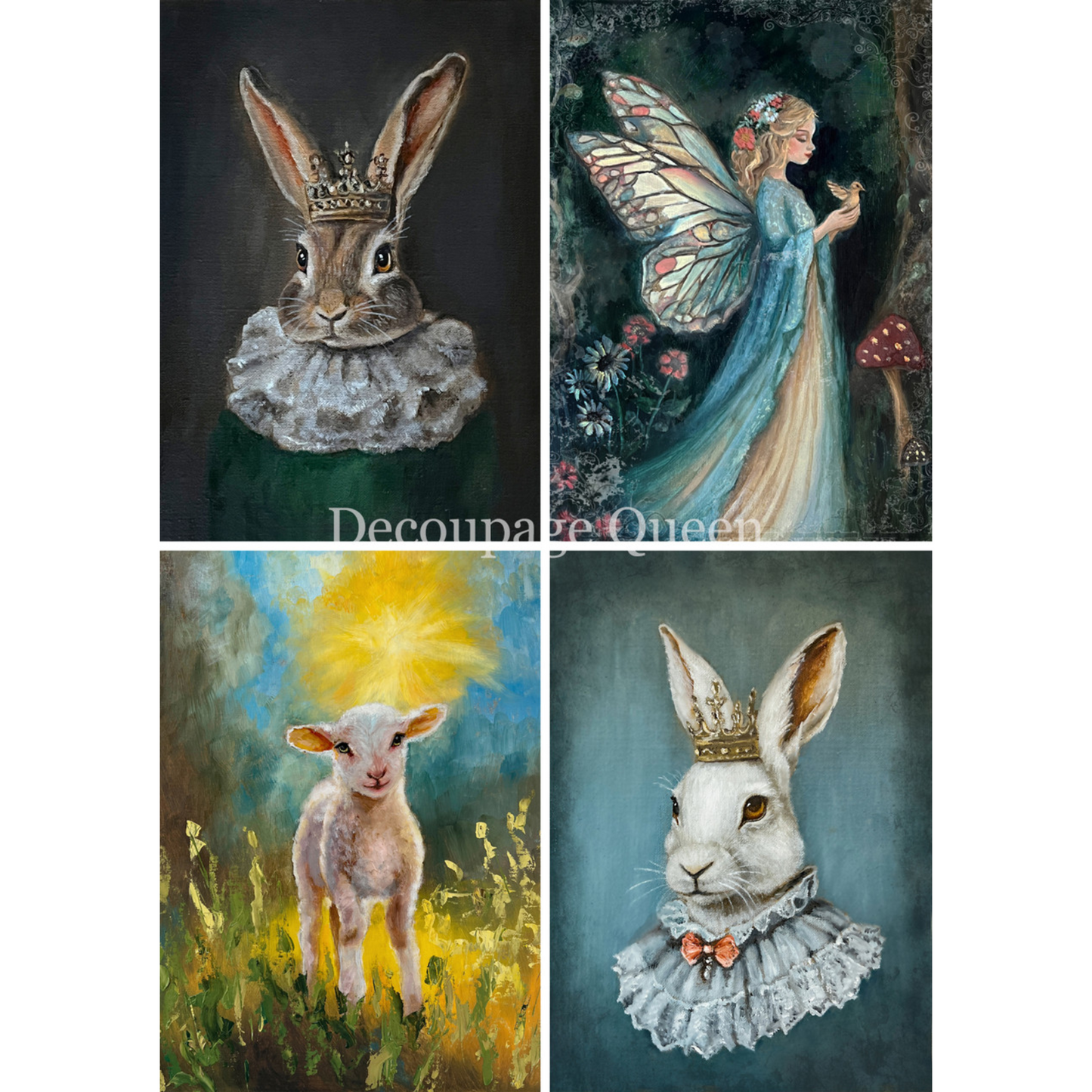 "Spring '25 Four Pack" decoupage rice paper designed by Teresa Rene Art for Decoupage Queen. Available at Milton's Daughter.