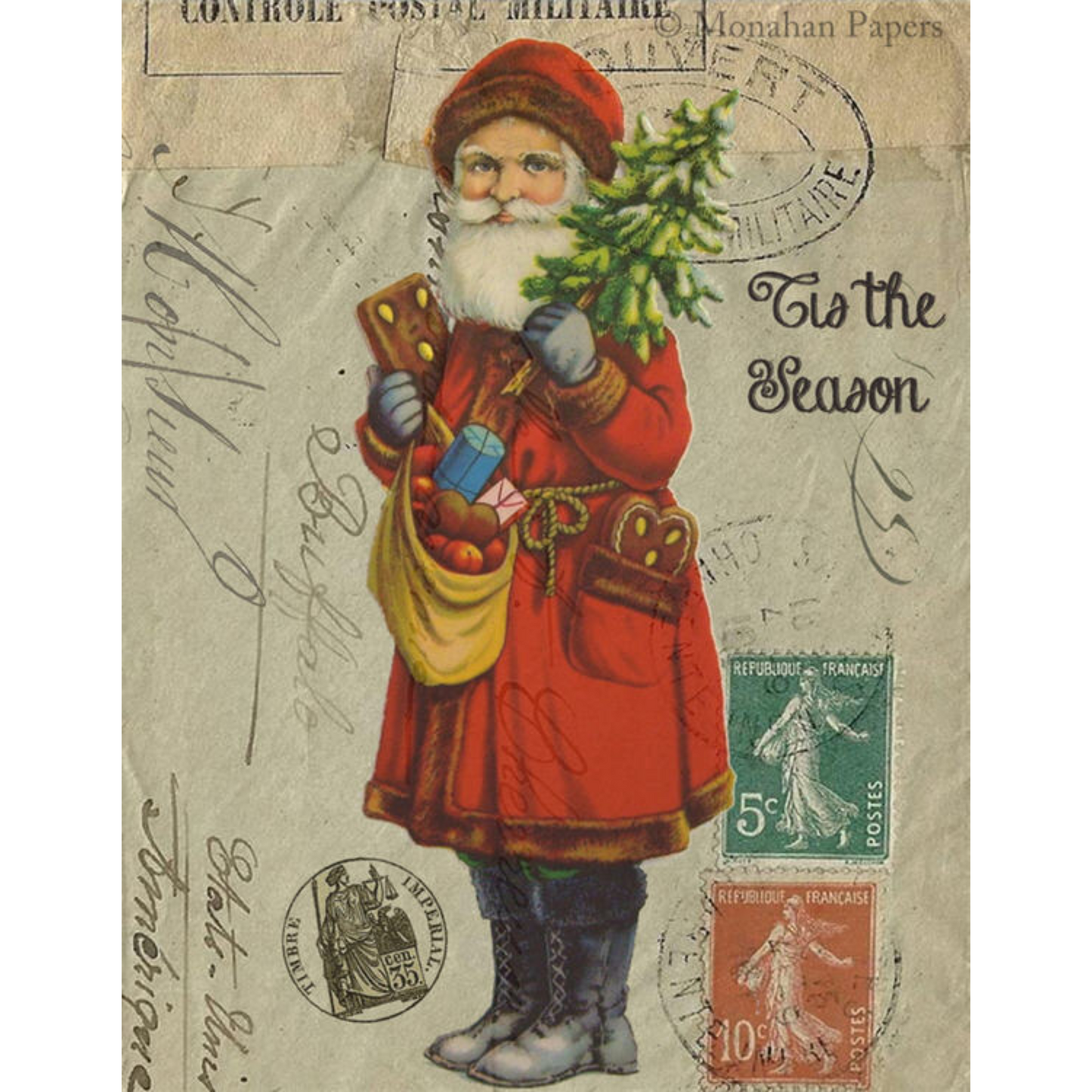 "Tis The Season" 24 lb decoupage paper by Monahan Papers. Available at Milton's Daughter.