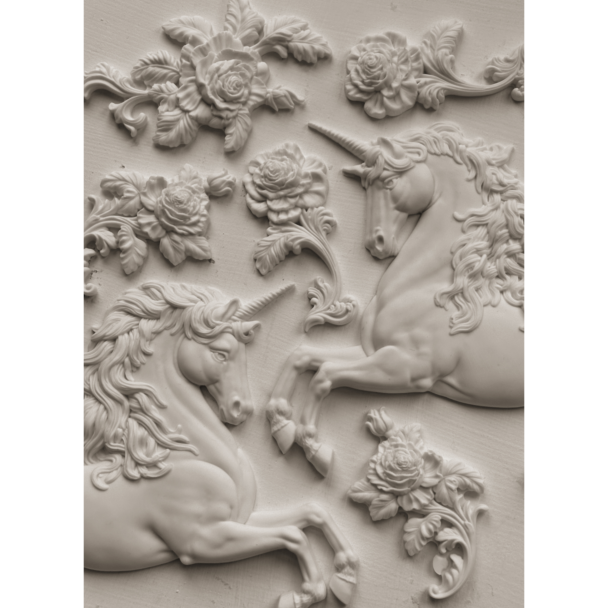 "Unicorns" IOD Mold by Iron Orchid Designs. 6" x 10" silicone mold. Available at Milton's Daughter. Casting example.