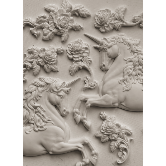 "Unicorns" IOD Mold by Iron Orchid Designs. 6" x 10" silicone mold. Available at Milton's Daughter. Casting example.