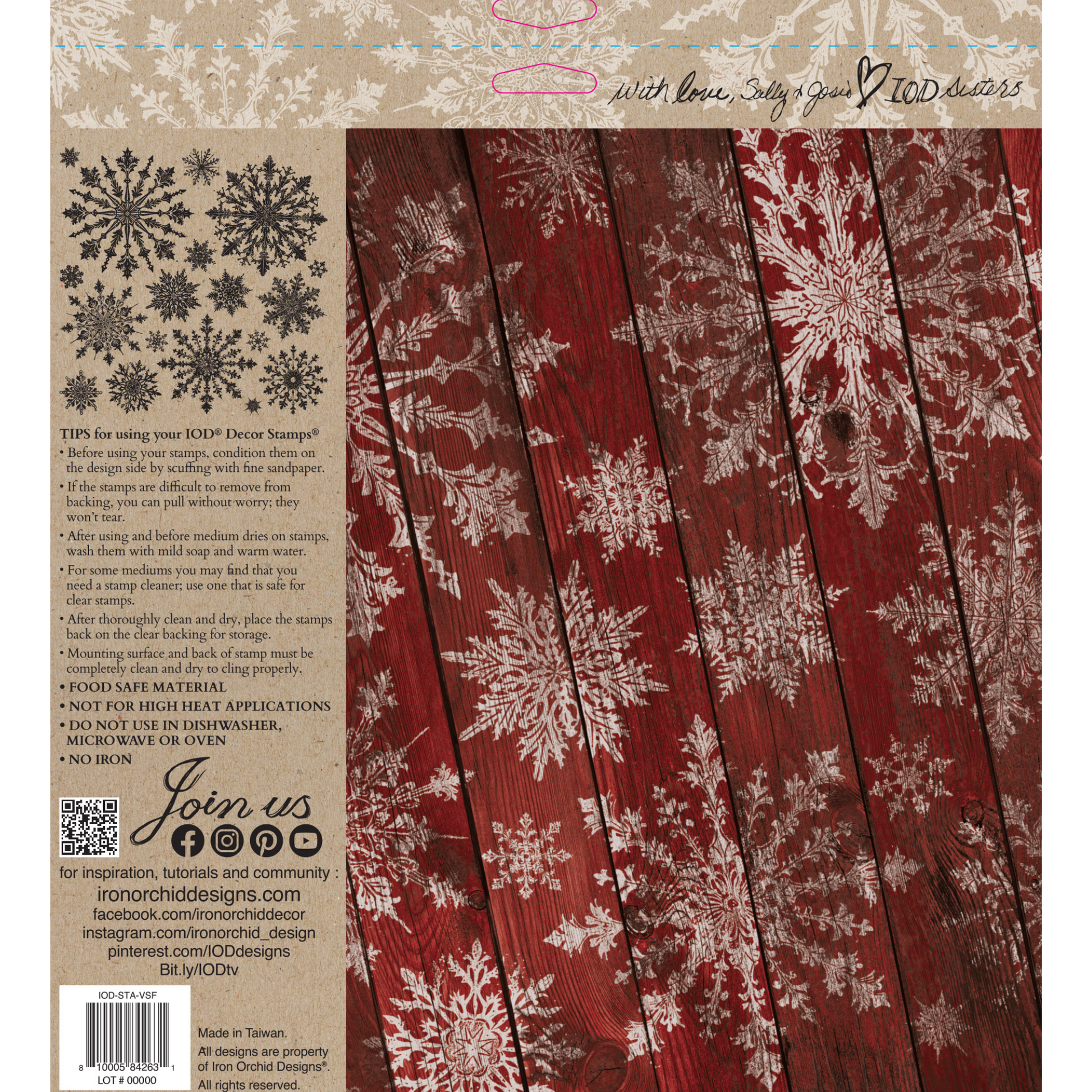 "Vintage Snowflakes"  IOD stamp by Iron Orchid Designs. SIngle sheet. Back cover. Available at Milton's Daughter.