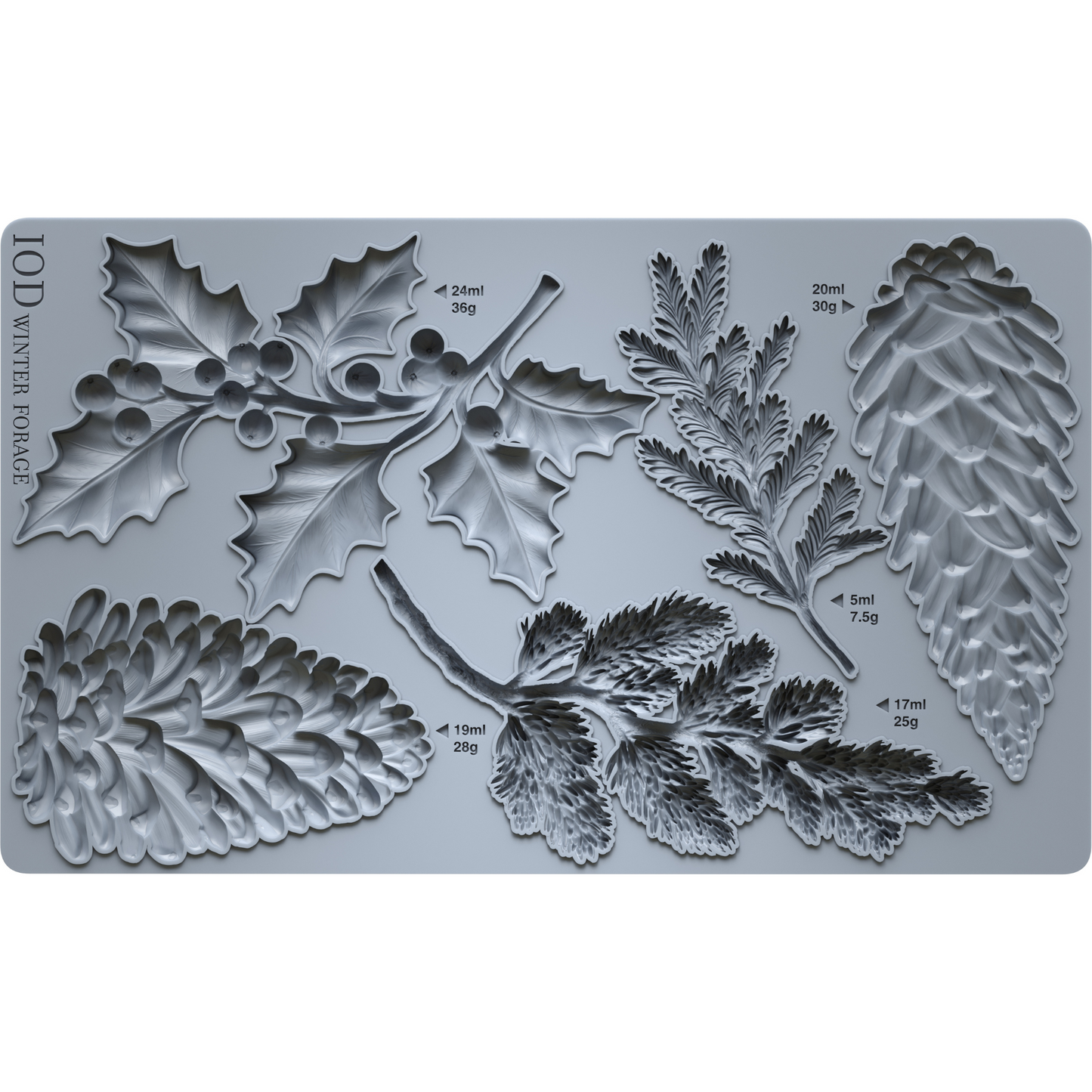 "Winter Forage" IOD silicone mould by Iron Orchid Designs. Available at Milton's Daughter.Silicone mold with winter foliage design.