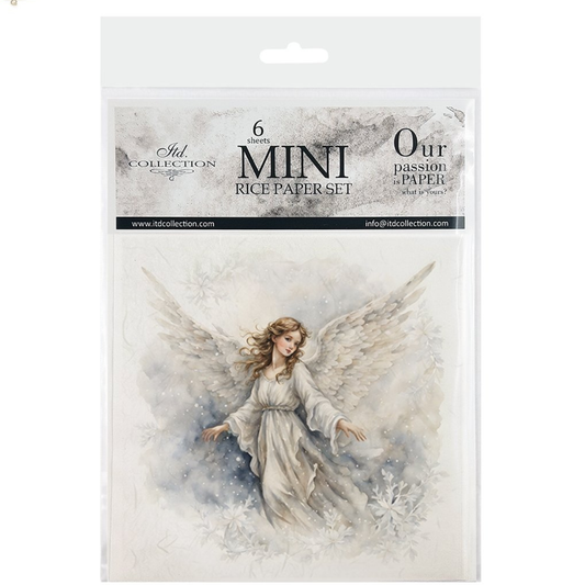 Packaging of mini rice paper sheets with an angel design on a white background