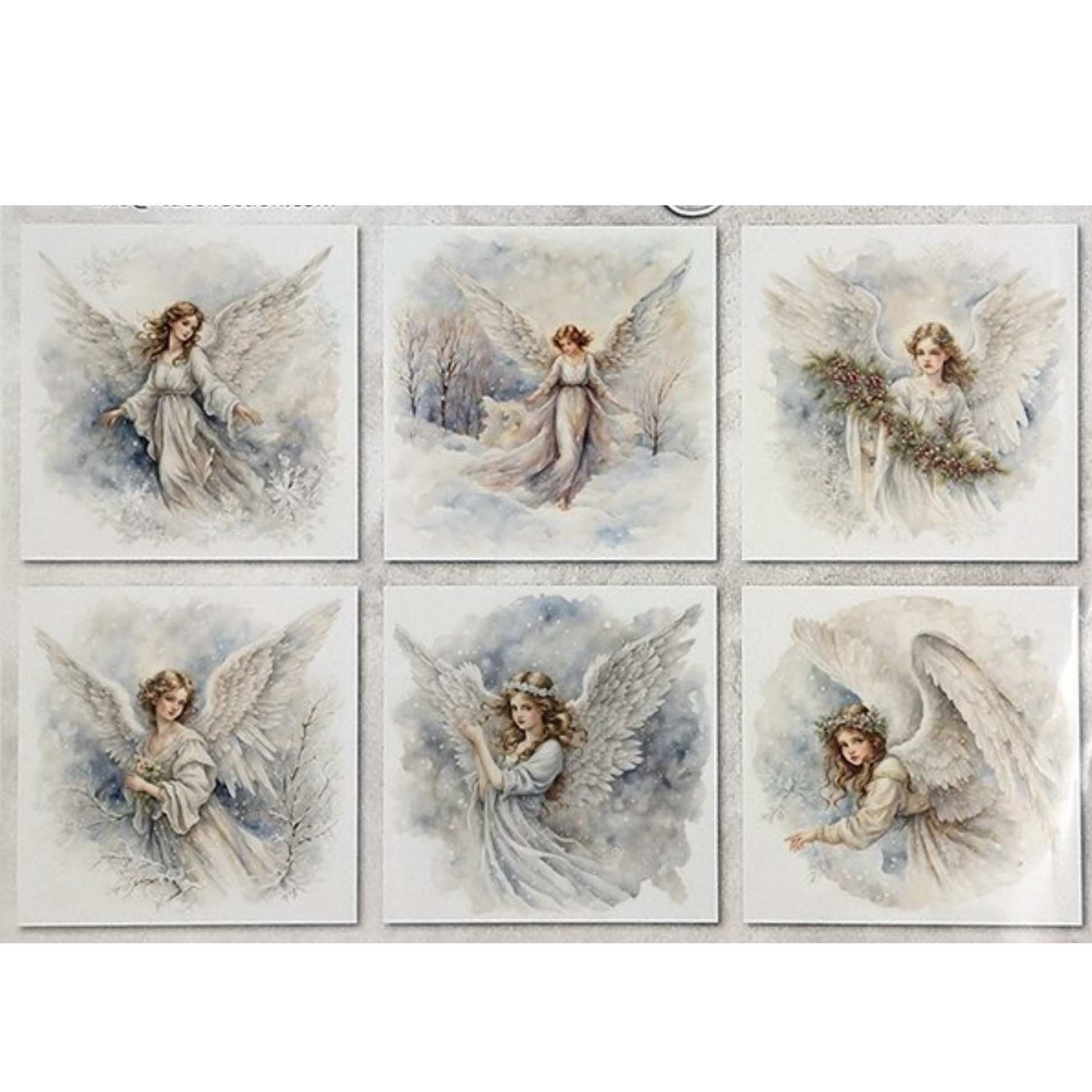 Set of six angel illustrations on a white background