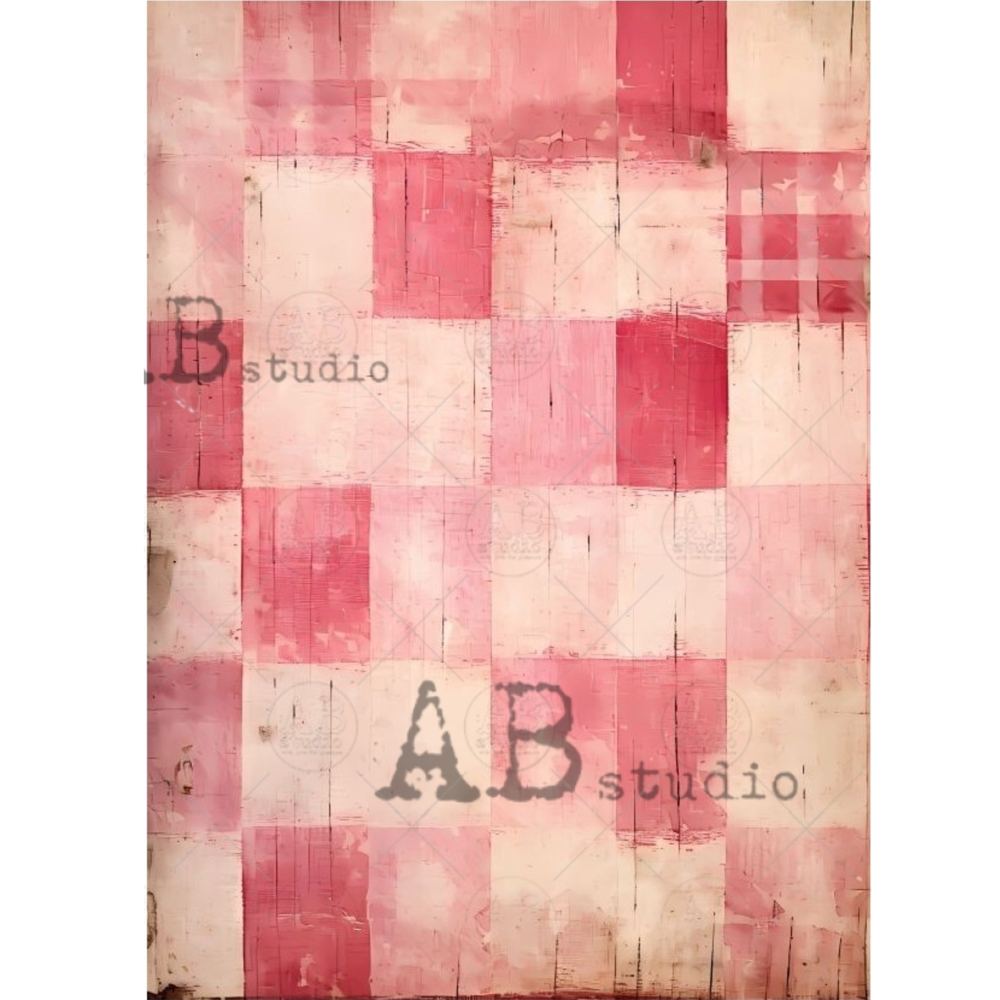 Checkered pattern in shades of pink with random distressing.