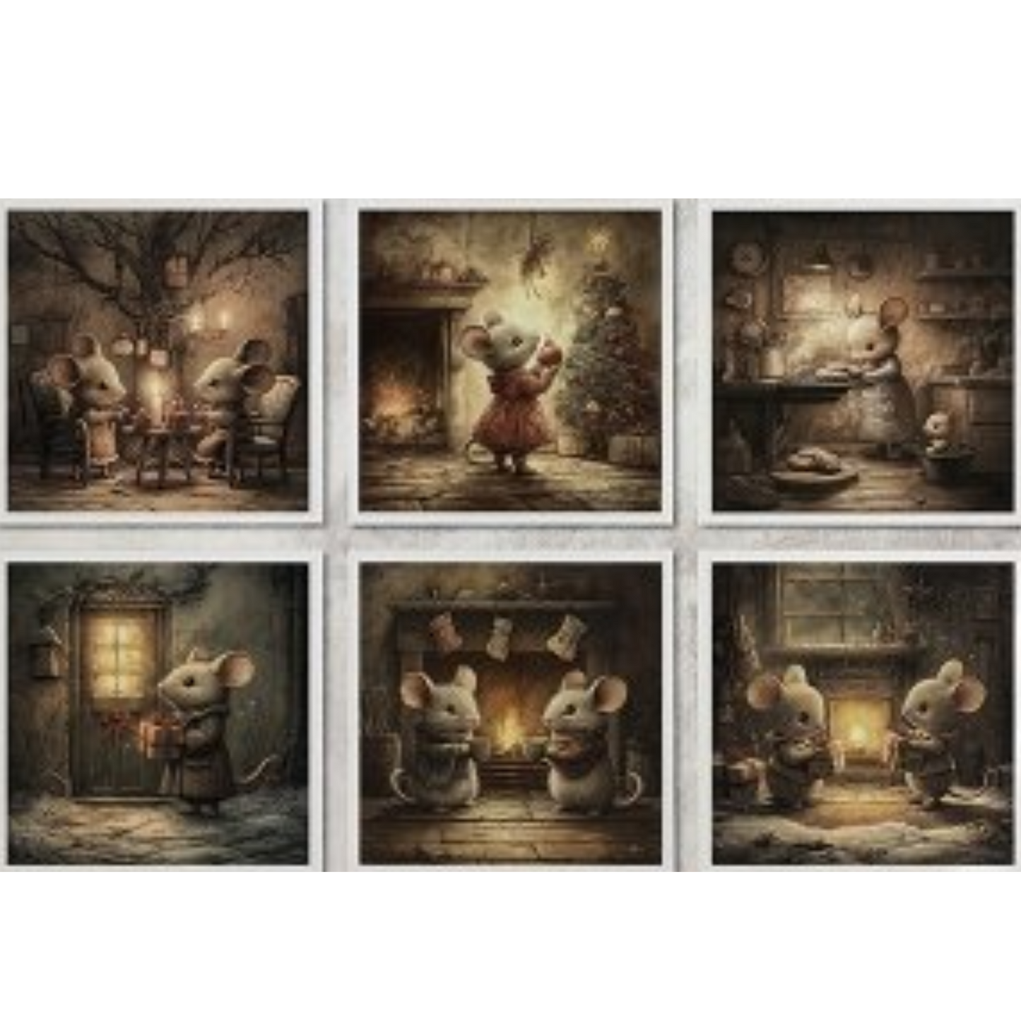 "Mouse Family Christmas" mini rice paper set by ITD Collection. Six sheet detail.