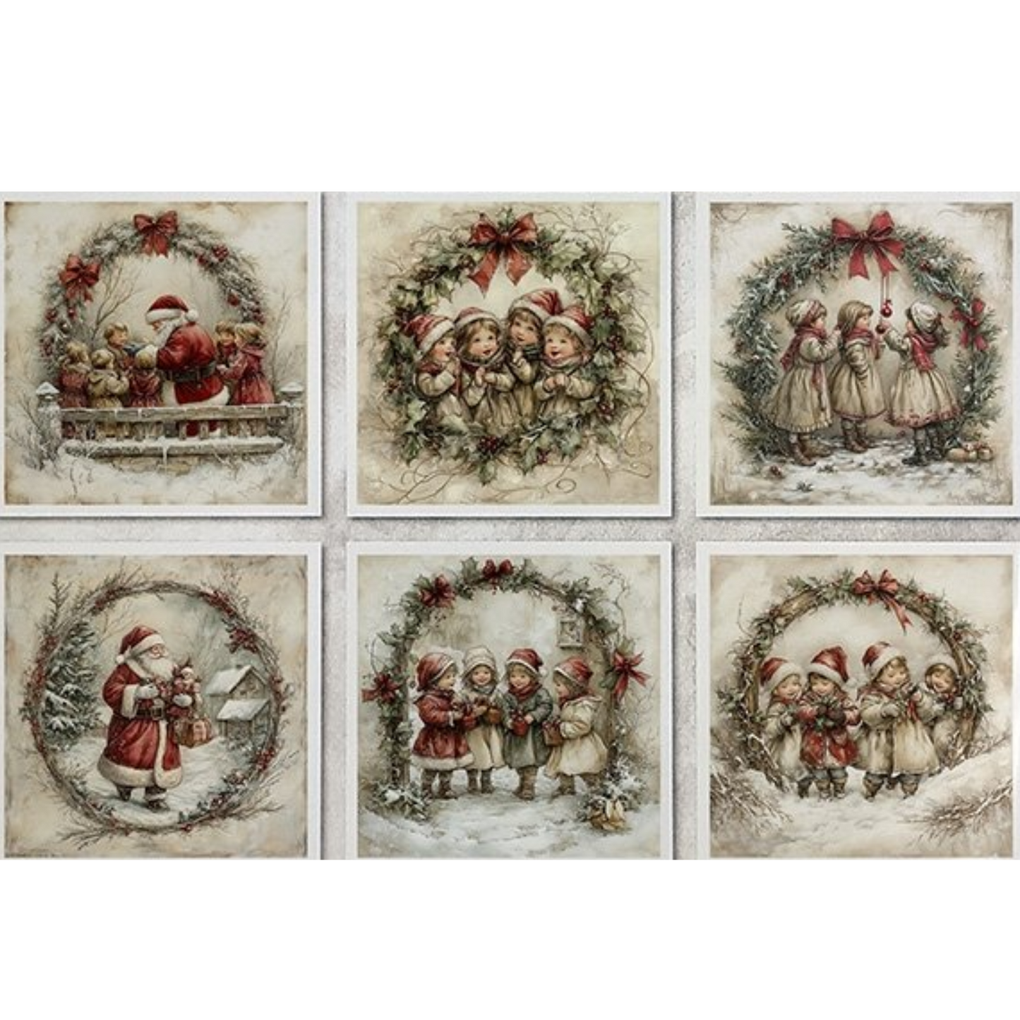 "Holiday Carolers" mini rice paper set by ITD Collection. Six sheet detail.