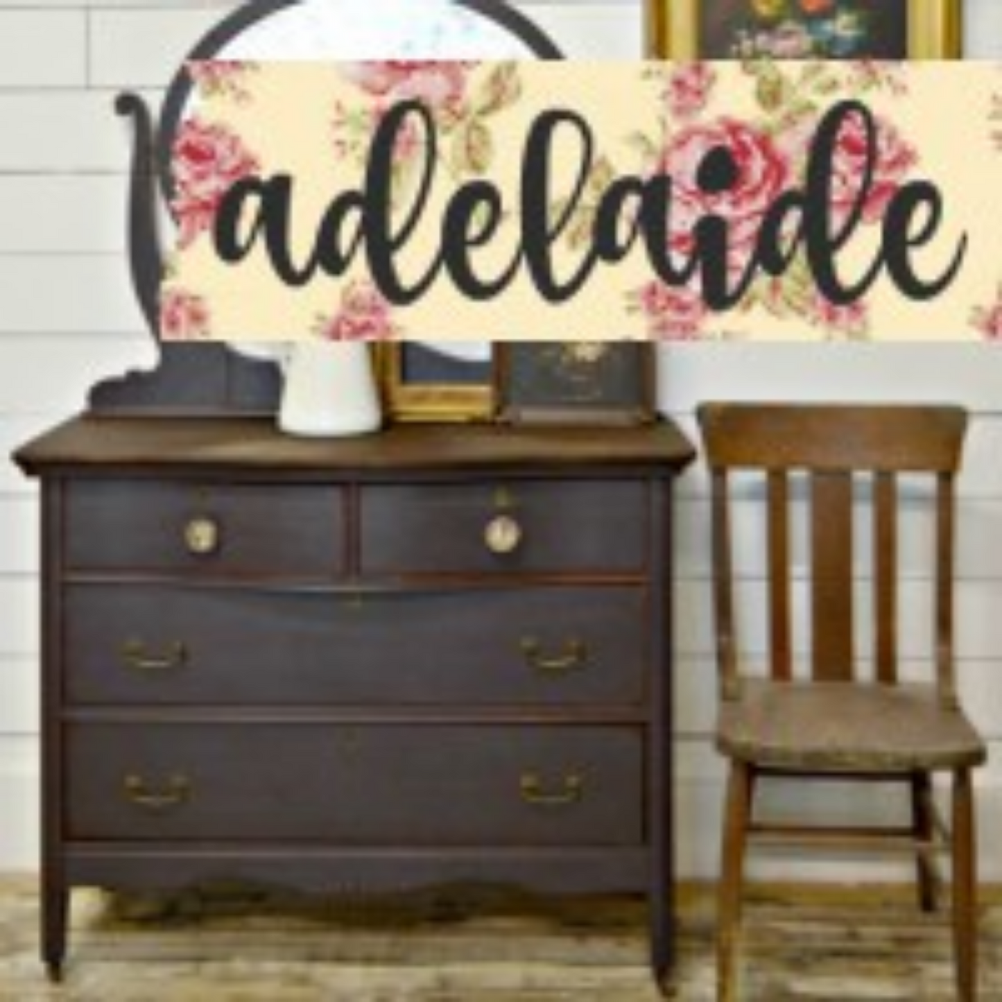 Sweet Pickins Milk Paint in color Adelaide-deep plumb color painted on dresser front at Milton's Daughter