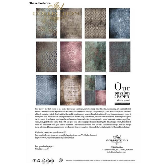 "Gothic Stories 2" decoupage rice paper set of 11 size A4 sheets by ITD Colleciton. Back Cover. Avaialble at Milton's Daughter